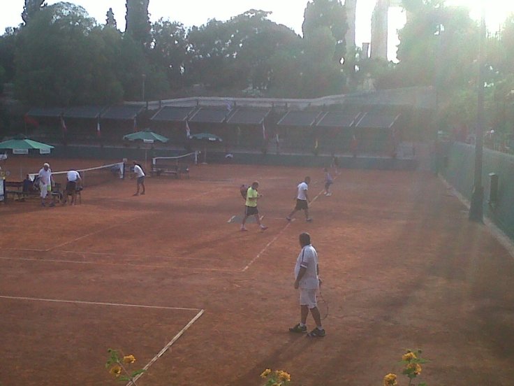 Athens tennis Club with Olympian Zeus in background , where Sir Winston Churchill used to play 