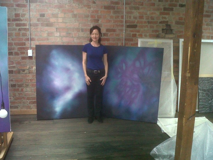 Caption: My friend Corinne and her art, she is magnificent painter and shows in number of galleries in Hobart!